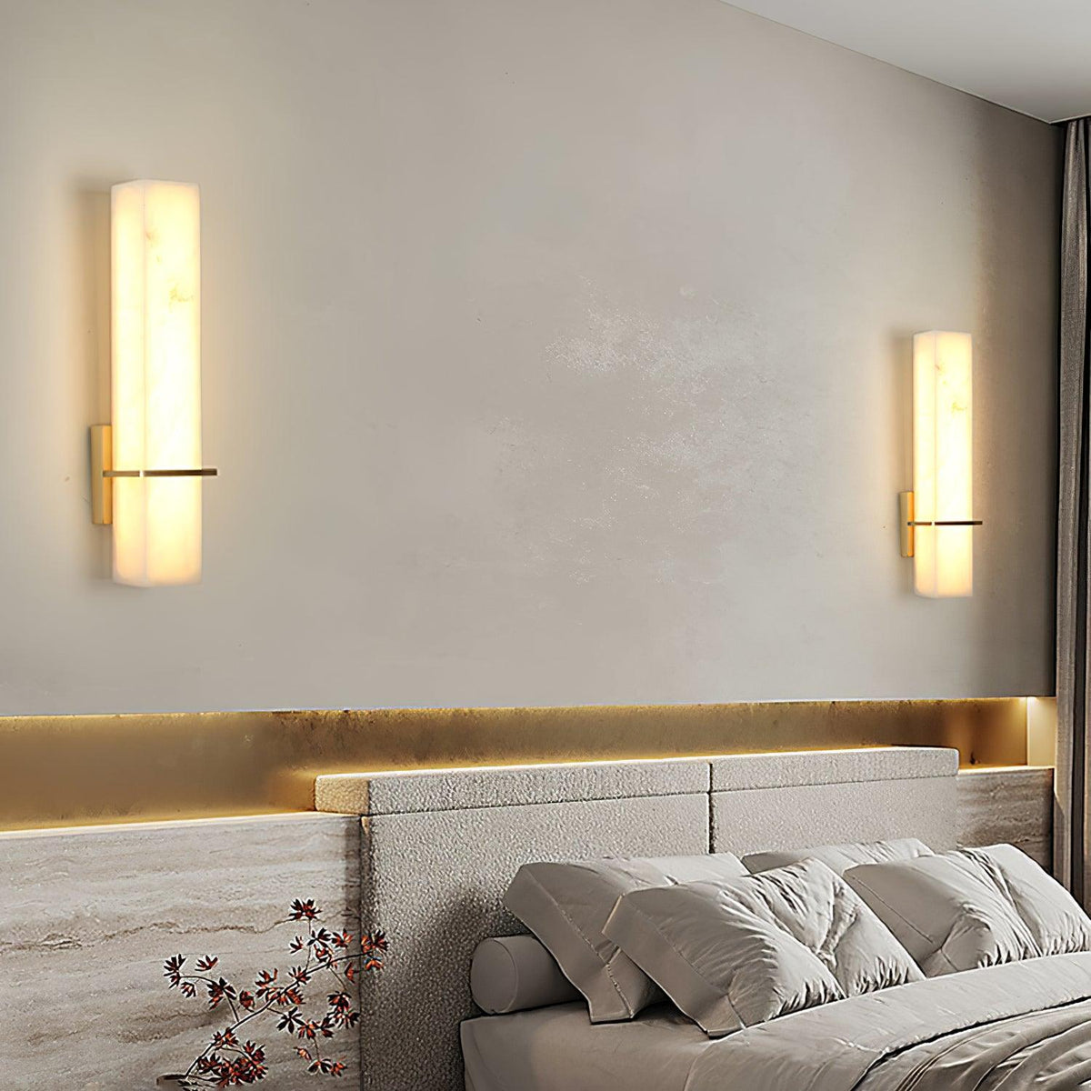 Lampa ścienna Ritta biały alabaster mosiądz nowoczesna prostopadłościenna 28