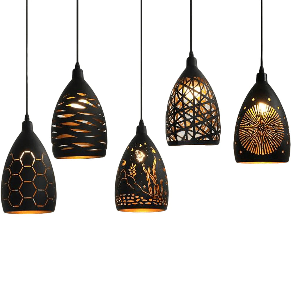 Nowoczesna lampa wisząca LED – metalowy klosz z dekoracyjnym wzorem