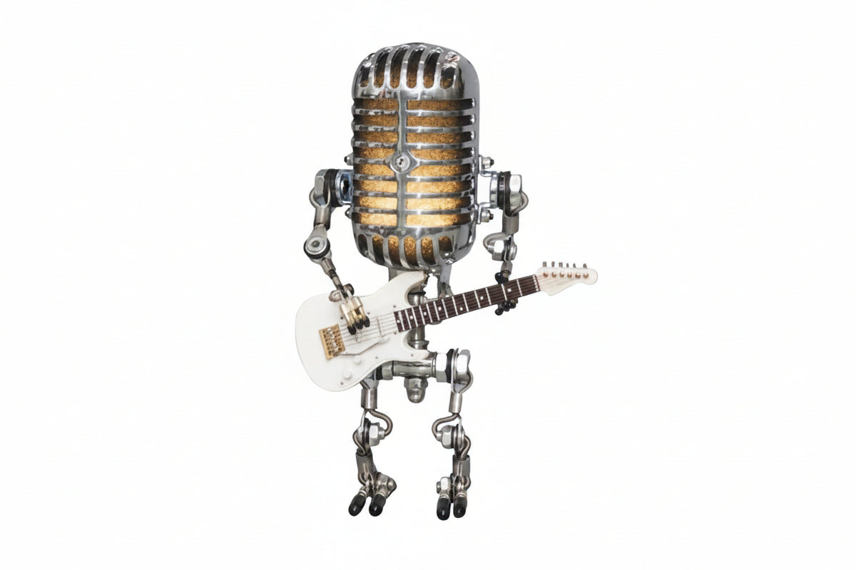 Lampa retro mikrofon z gitarą – dekoracyjna lampka LED w stylu robota muzyka