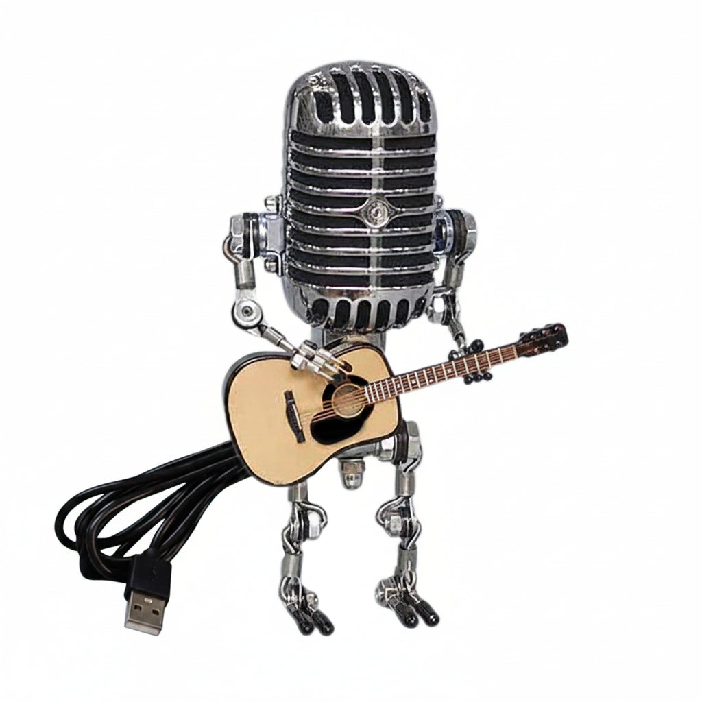 Lampa retro mikrofon z gitarą – dekoracyjna lampka LED w stylu robota muzyka