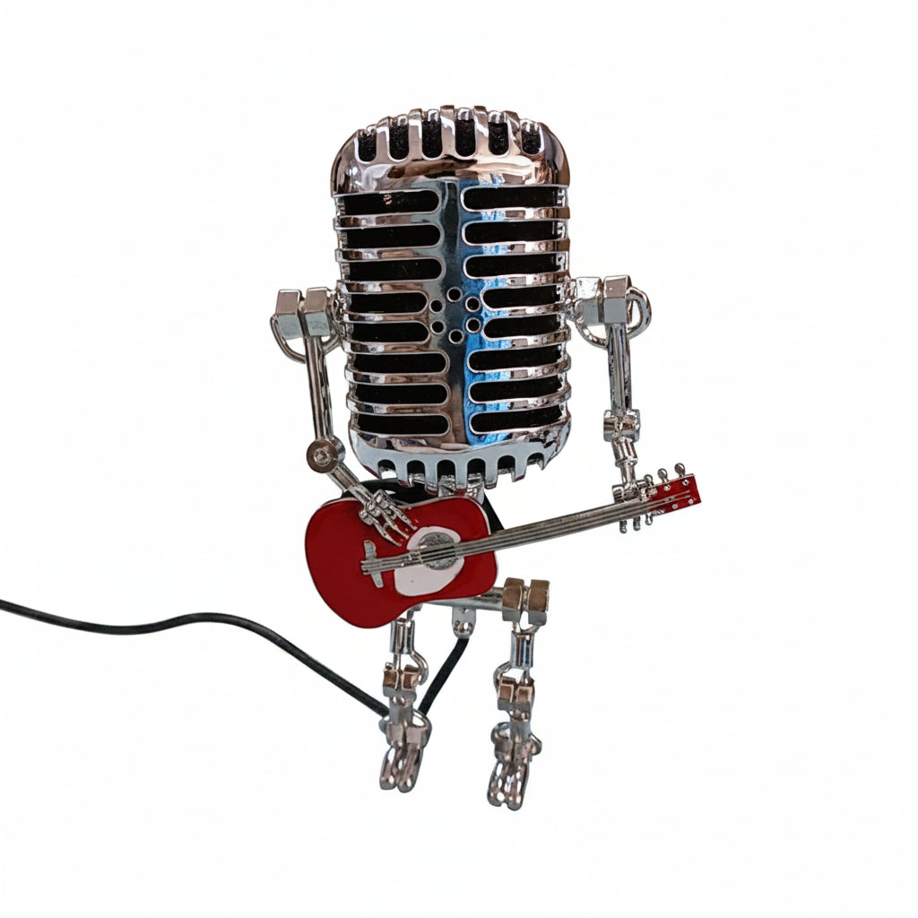 Lampa retro mikrofon z gitarą – dekoracyjna lampka LED w stylu robota muzyka