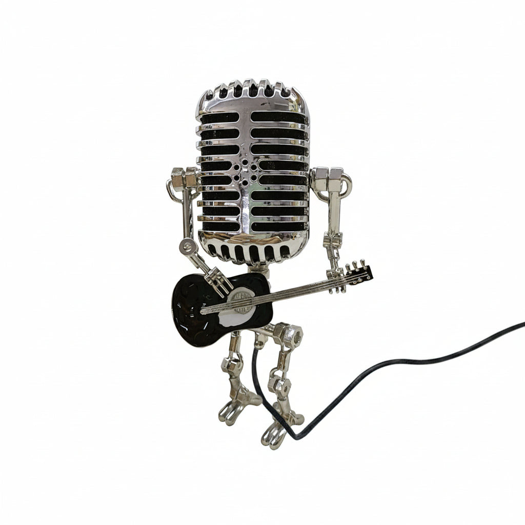 Lampa retro mikrofon z gitarą – dekoracyjna lampka LED w stylu robota muzyka