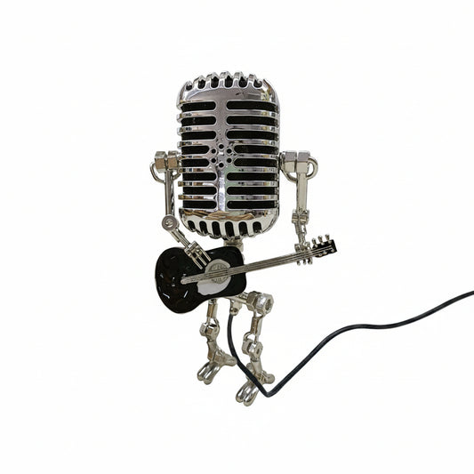 Lampa retro mikrofon z gitarą – dekoracyjna lampka LED w stylu robota muzyka
