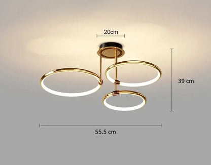 Nowoczesny żyrandol LED z pierścieniami – lampa sufitowa z geometryczną formą