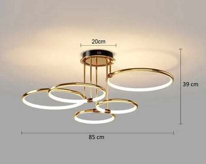 Nowoczesny żyrandol LED z pierścieniami – lampa sufitowa z geometryczną formą
