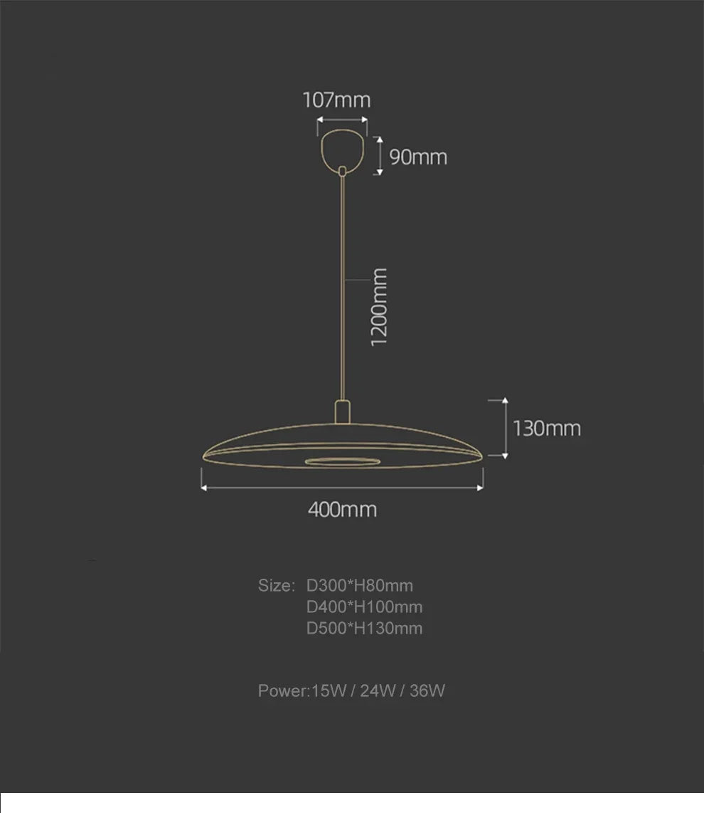 Smukła metalowa lampa wisząca LED – Nowoczesna lampa sufitowa w kształcie talerza