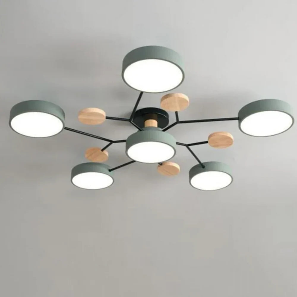 Nowoczesna lampa sufitowa LED wieloramienna – minimalistyczny design z drewnianymi akcentami