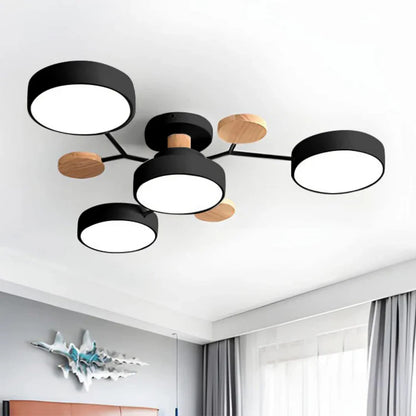 Nowoczesna lampa sufitowa LED wieloramienna – minimalistyczny design z drewnianymi akcentami