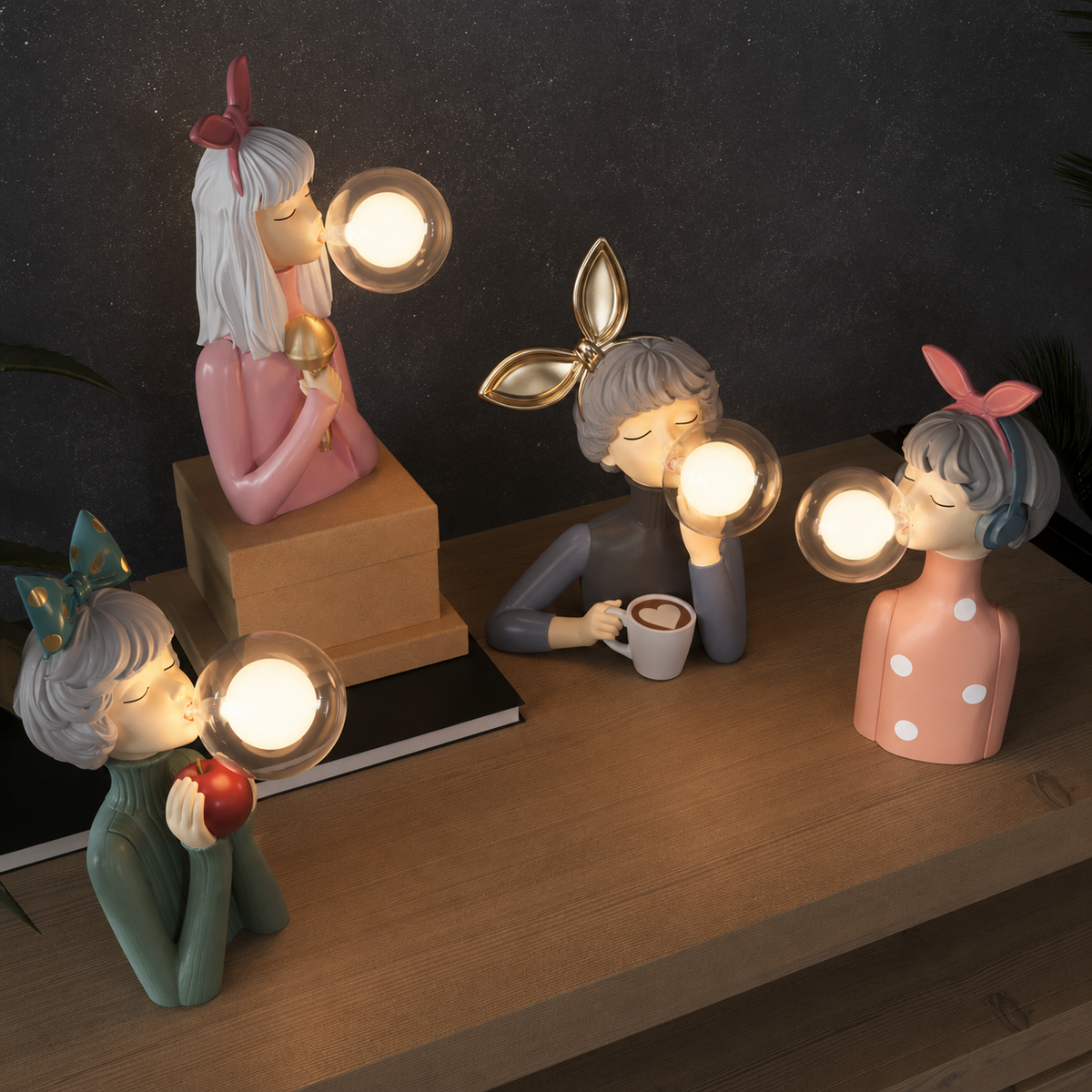 Dekoracyjna lampka LED „dziewczynka z balonem” – designerska figura do salonu i biura