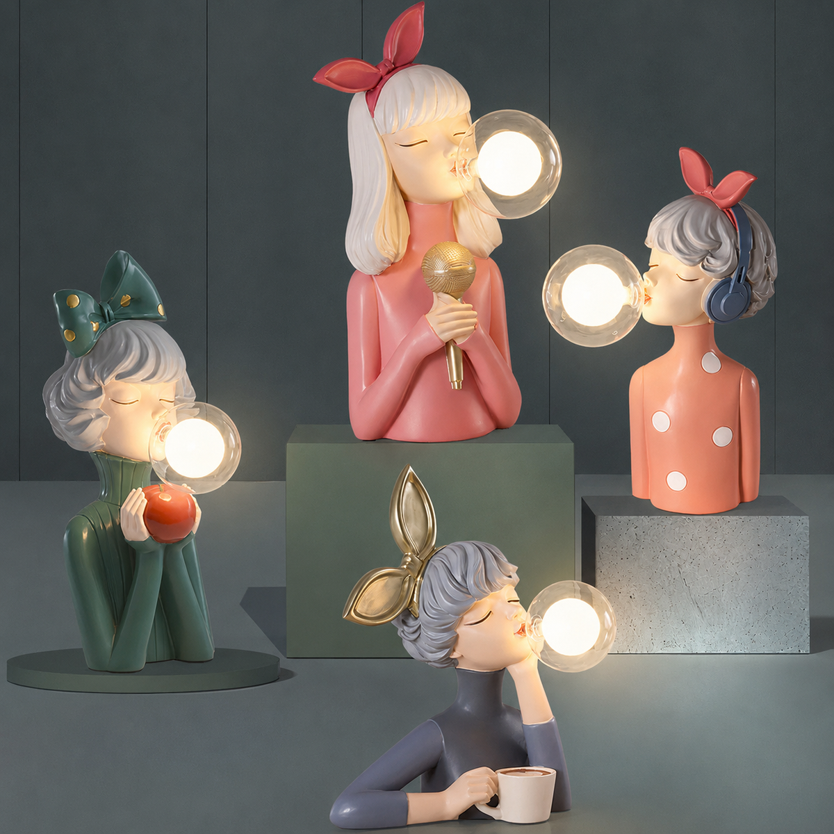 Dekoracyjna lampka LED „dziewczynka z balonem” – designerska figura do salonu i biura