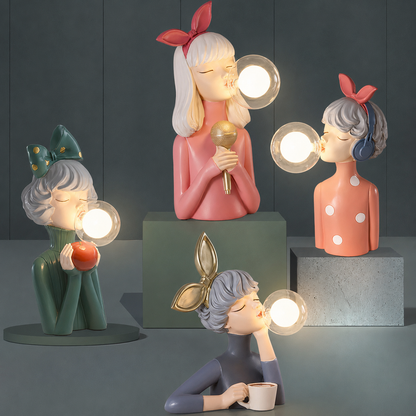 Dekoracyjna lampka LED „dziewczynka z balonem” – designerska figura do salonu i biura