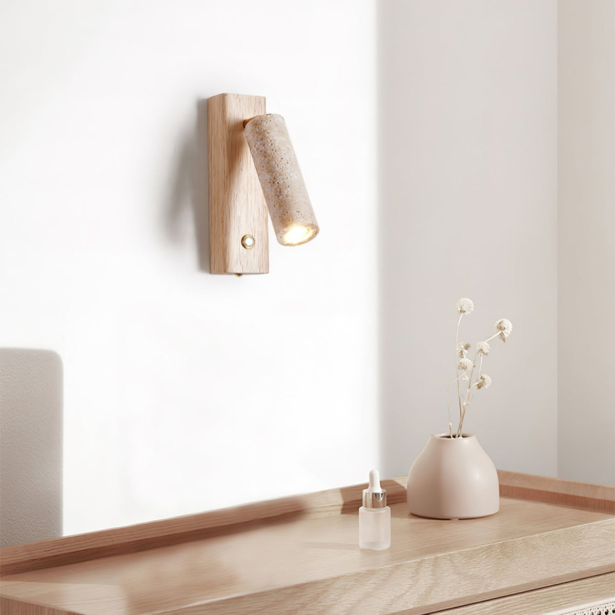 Cylindryczna lampa ścienna Ornoria z trawertynu 14