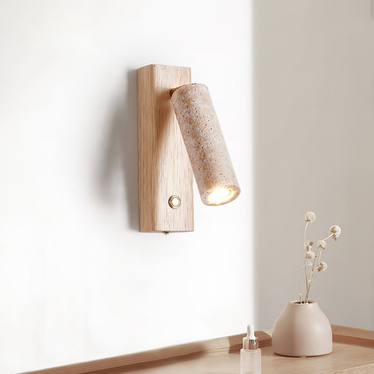Cylindryczna lampa ścienna Ornoria z trawertynu 8