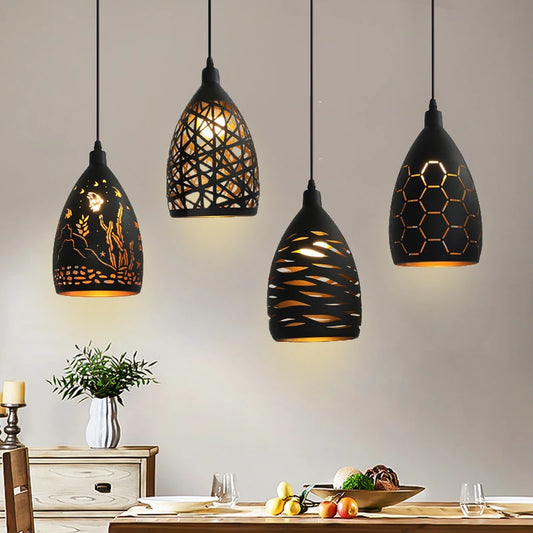 Nowoczesna lampa wisząca LED – metalowy klosz z dekoracyjnym wzorem