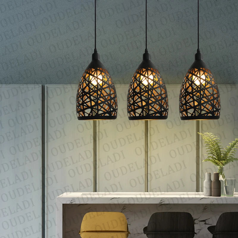 Nowoczesna lampa wisząca LED – metalowy klosz z dekoracyjnym wzorem