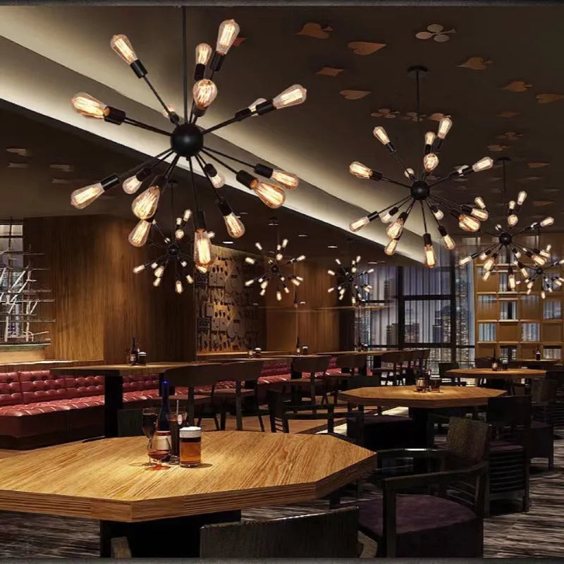 Industrialny żyrandol Austin czarny do restauracji i jadalni metalowy 3
