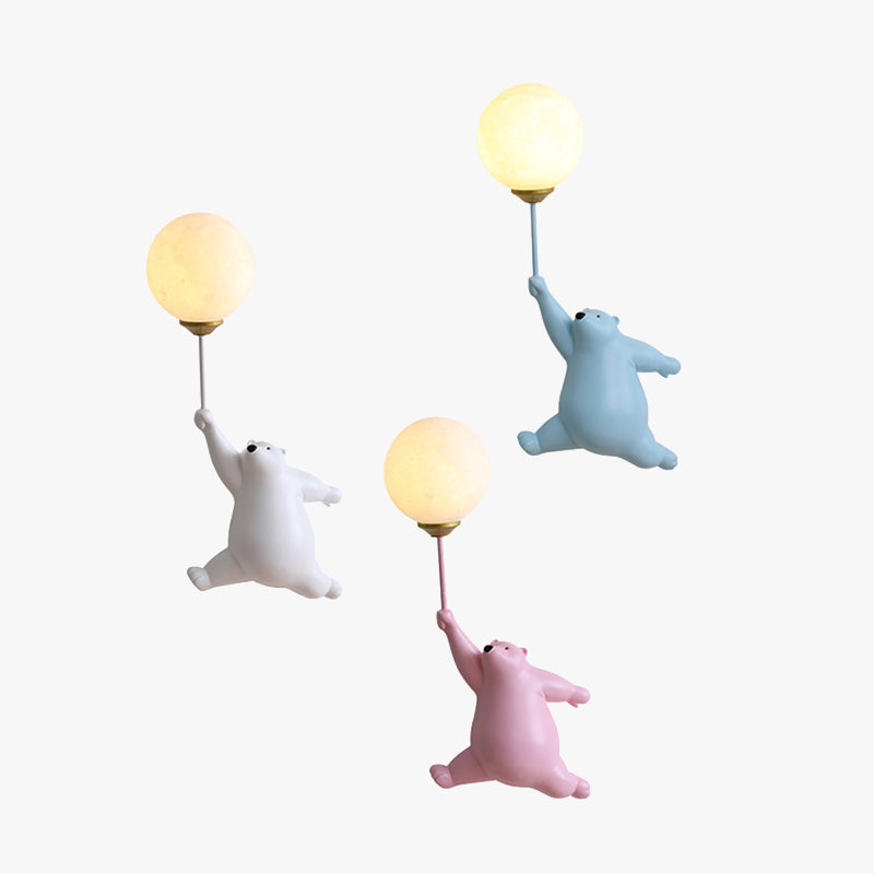Kinkiet Bear Balloon Nowoczesna Lampa Ścienna Miś z Balonem. Biały/Niebieski/Różowy. Salon 15