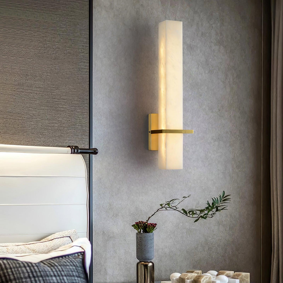 Lampa ścienna Ritta biały alabaster mosiądz nowoczesna prostopadłościenna 10