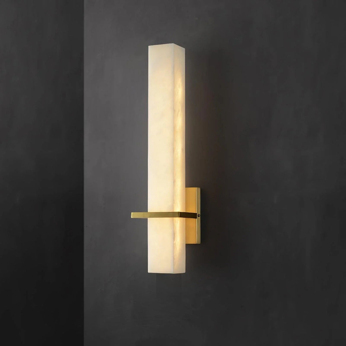 Lampa ścienna Ritta biały alabaster mosiądz nowoczesna prostopadłościenna 24