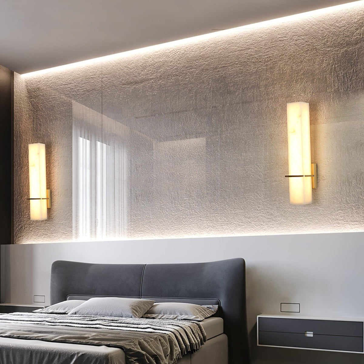 Lampa ścienna Ritta biały alabaster mosiądz nowoczesna prostopadłościenna 9