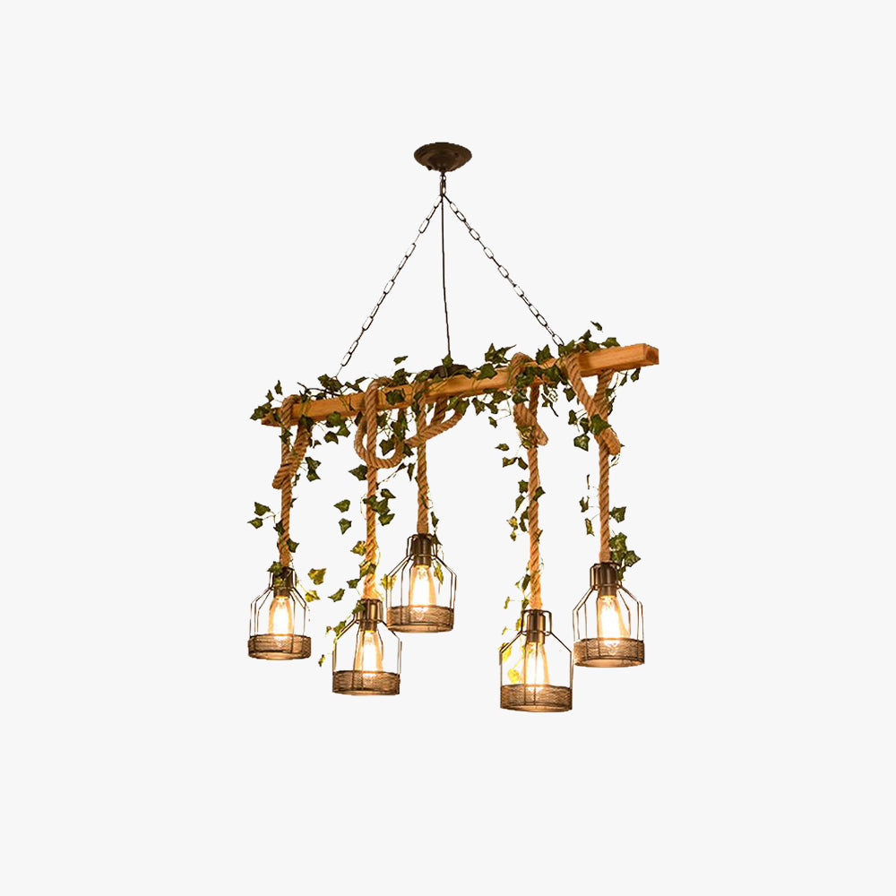 Lampa wisząca Epoch w stylu vintage z drewnianą belką, 3/5 punktów świetlnych 1