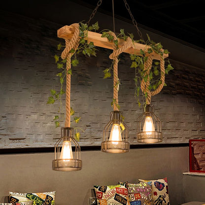 Lampa wisząca Epoch w stylu vintage z drewnianą belką, 3/5 punktów świetlnych 2