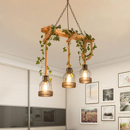 Lampa wisząca Epoch w stylu vintage z drewnianą belką, 3/5 punktów świetlnych 3