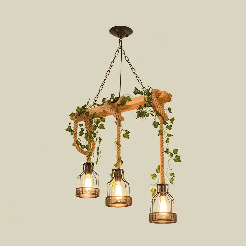 Lampa wisząca Epoch w stylu vintage z drewnianą belką, 3/5 punktów świetlnych 6