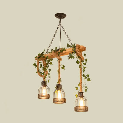 Lampa wisząca Epoch w stylu vintage z drewnianą belką, 3/5 punktów świetlnych 6