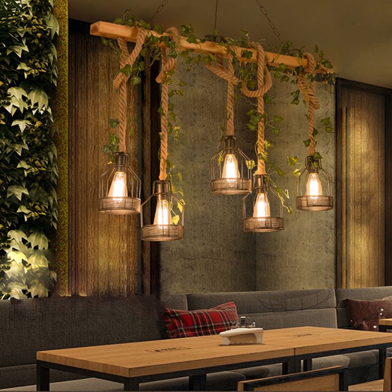 Lampa wisząca Epoch w stylu vintage z drewnianą belką, 3/5 punktów świetlnych 7