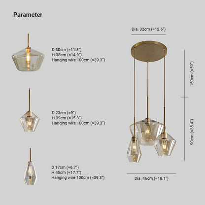 Lampa wisząca June, szklana, przezroczysta/bursztynowa, kształt diamentu 13