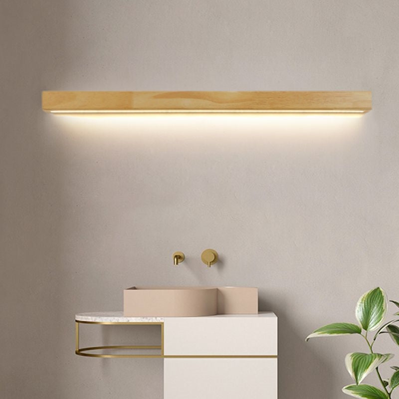 Liniowa lampa ścienna nad lustro z drewnianą obudową