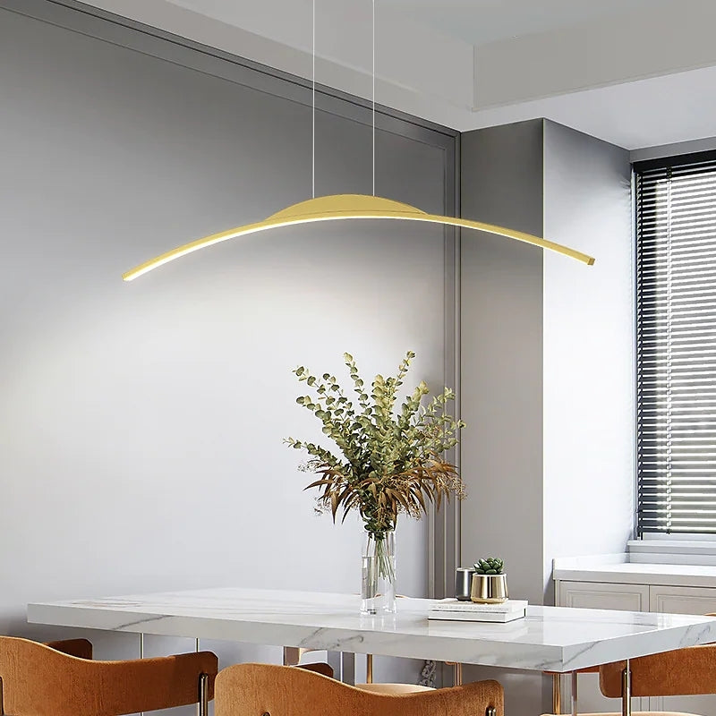 Minimalistyczna liniowa lampa wisząca Floa z metalu i pilotem 7
