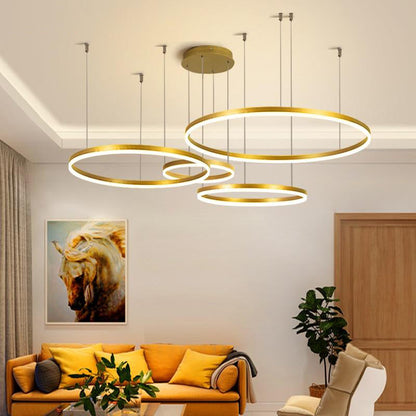 Nowoczesna lampa wisząca Remi z pierścieniami – metalowa, czarna/złota/kawa 12