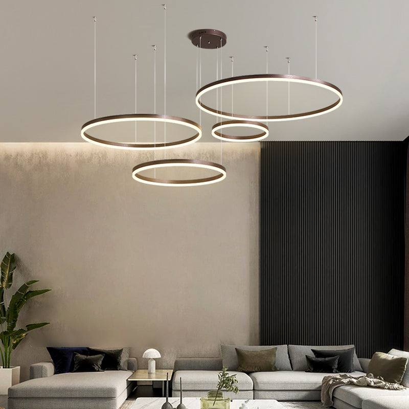 Nowoczesna lampa wisząca Remi z pierścieniami – metalowa, czarna/złota/kawa 15