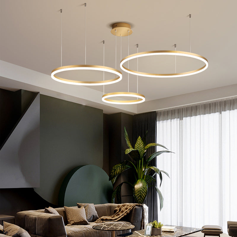 Nowoczesna lampa wisząca Remi z pierścieniami – metalowa, czarna/złota/kawa 16