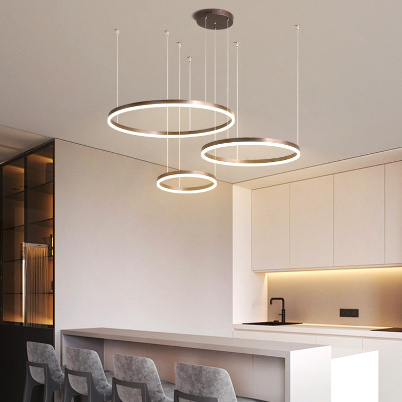 Nowoczesna lampa wisząca Remi z pierścieniami – metalowa, czarna/złota/kawa 17