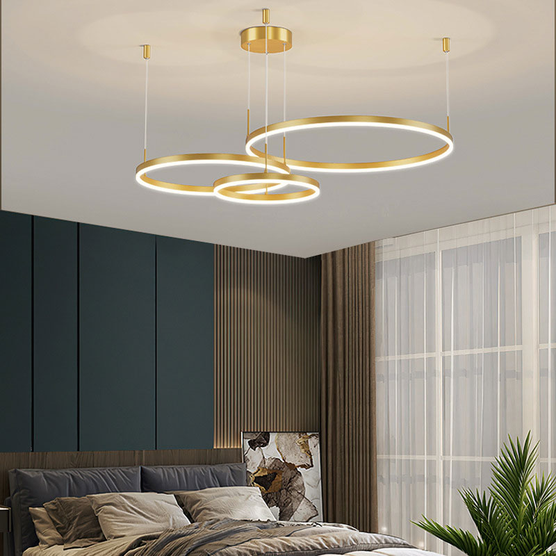 Nowoczesna lampa wisząca Remi z pierścieniami – metalowa, czarna/złota/kawa 19