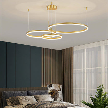 Nowoczesna lampa wisząca Remi z pierścieniami – metalowa, czarna/złota/kawa 19