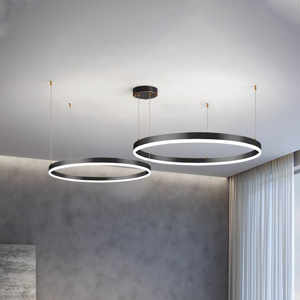 Nowoczesna lampa wisząca Remi z pierścieniami – metalowa, czarna/złota/kawa 27