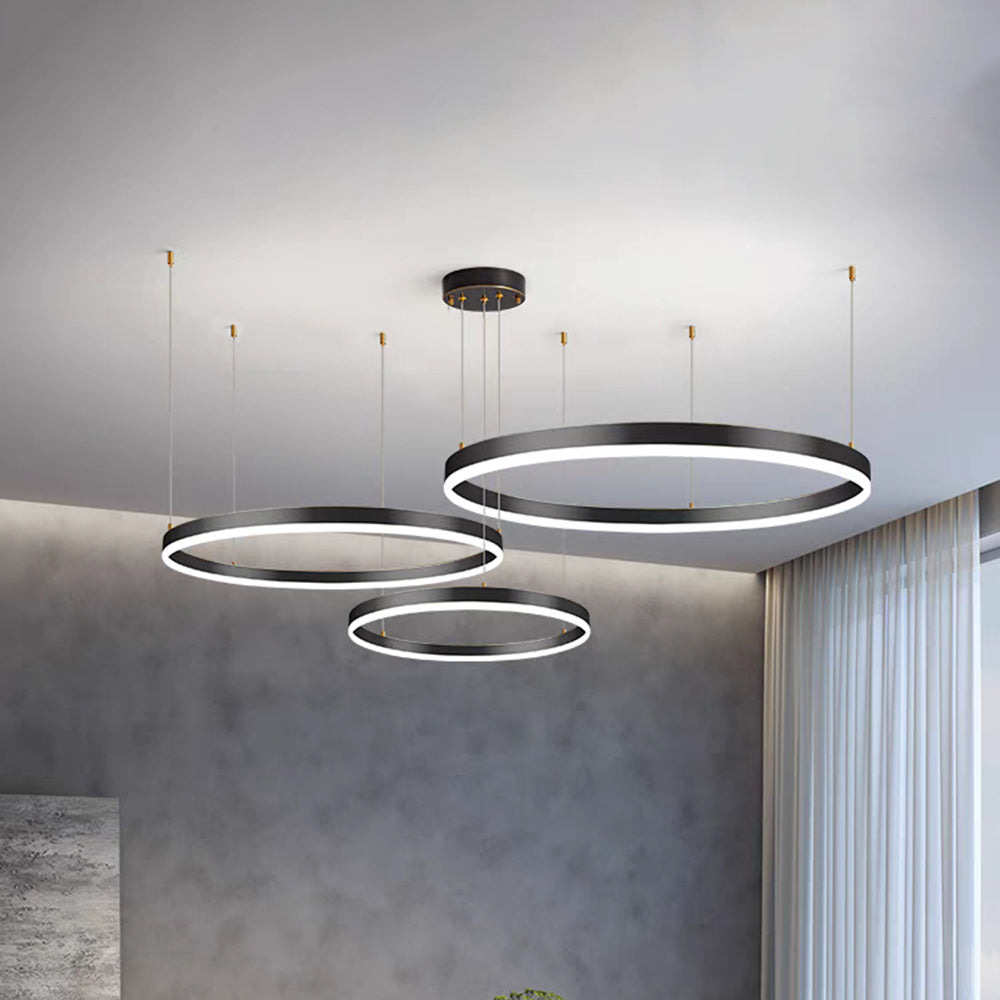 Nowoczesna lampa wisząca Remi z pierścieniami – metalowa, czarna/złota/kawa 28