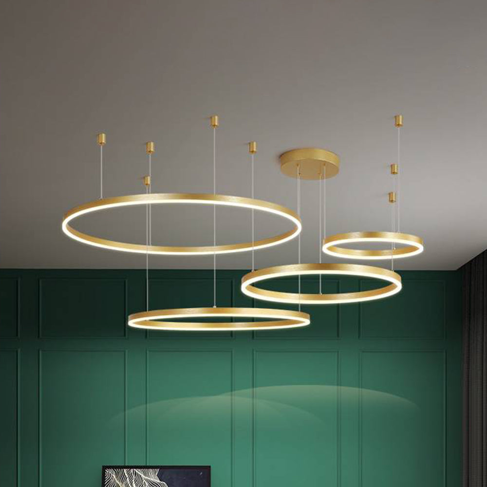 Nowoczesna lampa wisząca Remi z pierścieniami – metalowa, czarna/złota/kawa 29
