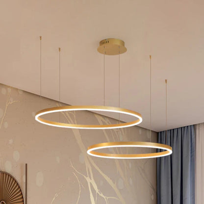 Nowoczesna lampa wisząca Remi z pierścieniami – metalowa, czarna/złota/kawa 30