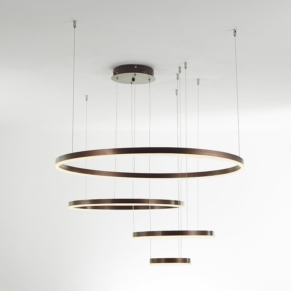 Nowoczesna lampa wisząca Remi z pierścieniami – metalowa, czarna/złota/kawa 35