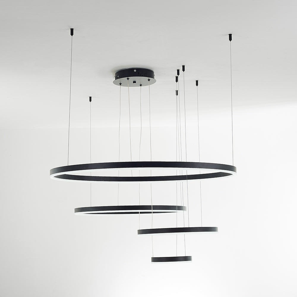 Nowoczesna lampa wisząca Remi z pierścieniami – metalowa, czarna/złota/kawa 38
