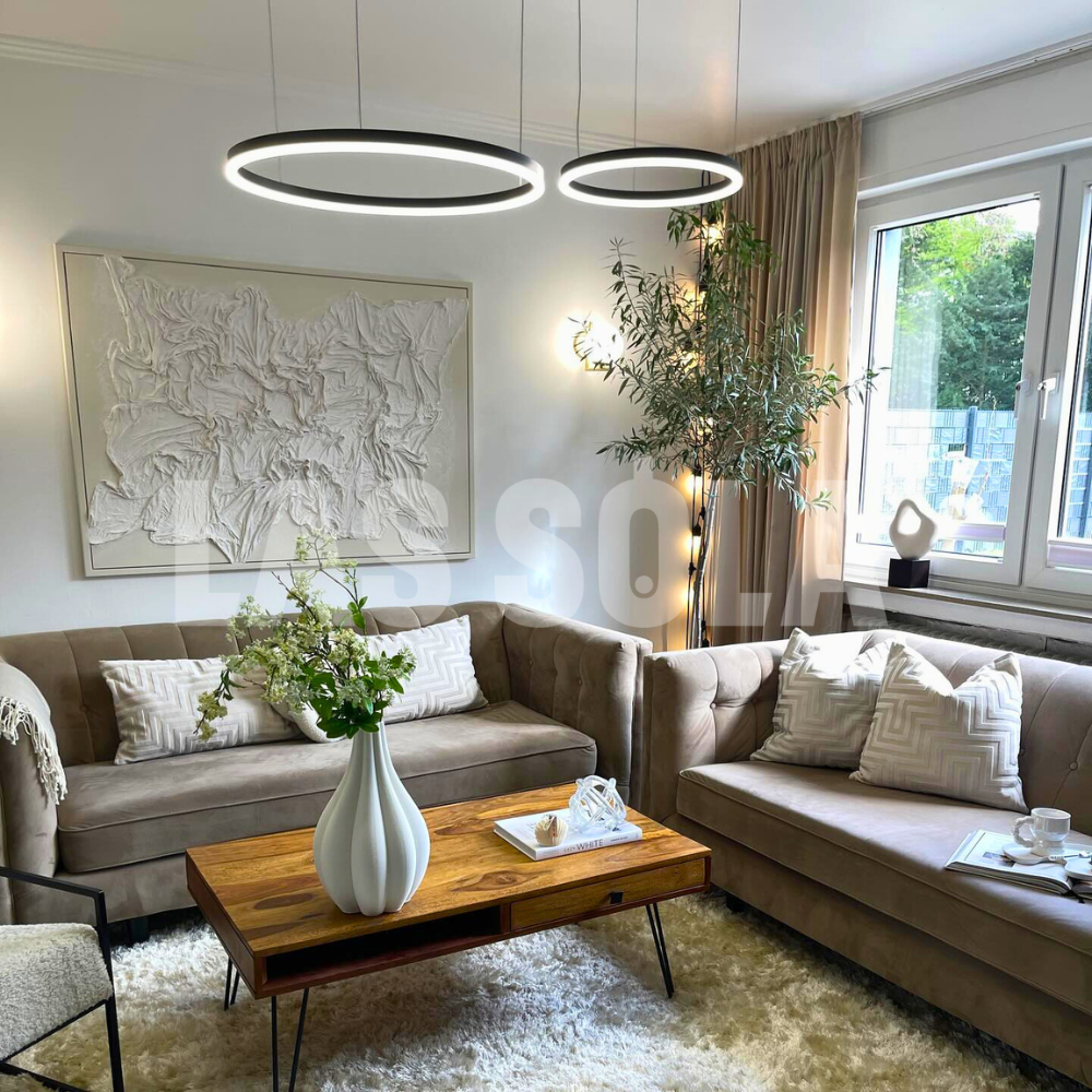 Nowoczesna lampa wisząca Remi z pierścieniami – metalowa, czarna/złota/kawa 42
