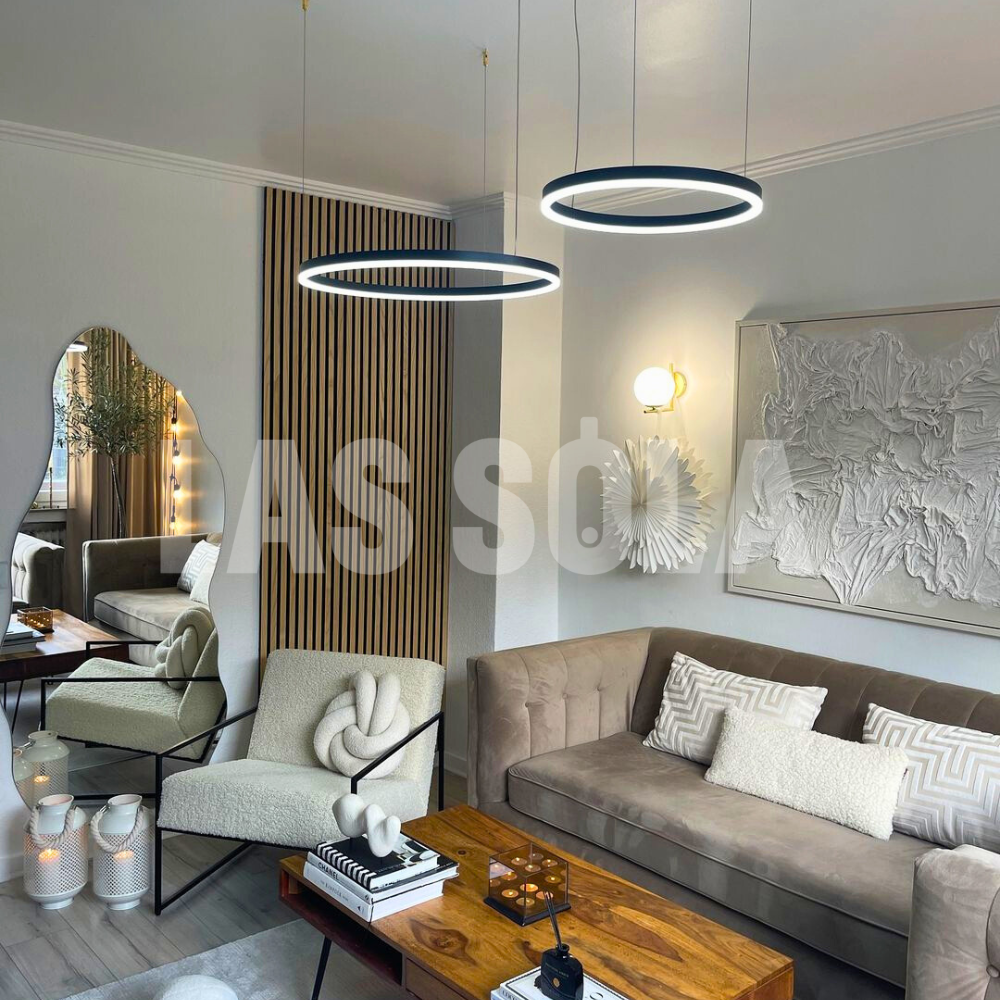 Nowoczesna lampa wisząca Remi z pierścieniami – metalowa, czarna/złota/kawa 43