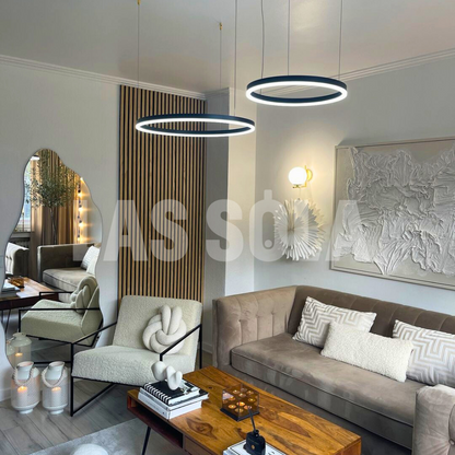 Nowoczesna lampa wisząca Remi z pierścieniami – metalowa, czarna/złota/kawa 43