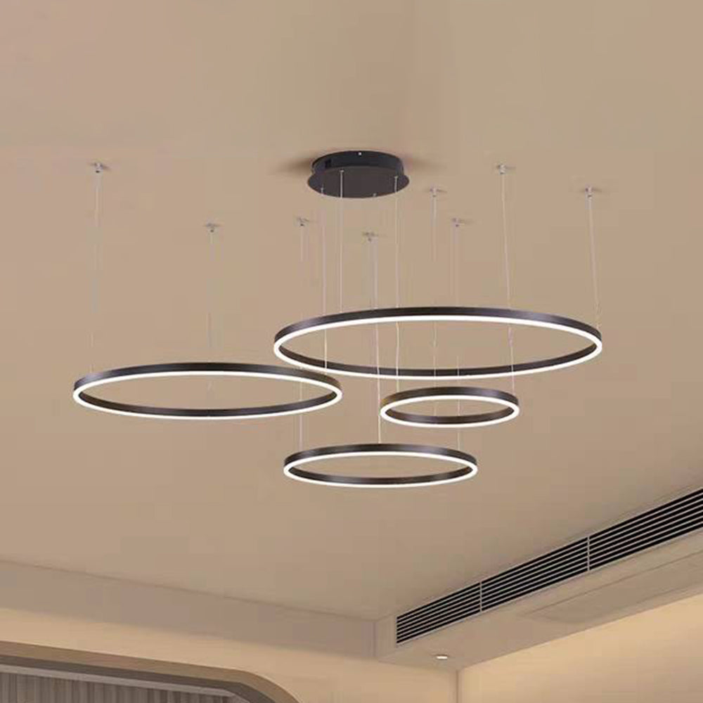 Nowoczesna lampa wisząca Remi z pierścieniami – metalowa, czarna/złota/kawa 46