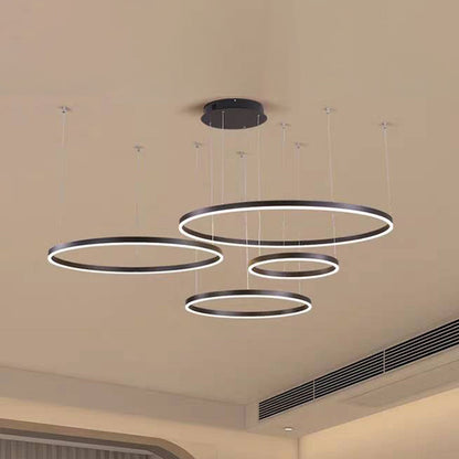 Nowoczesna lampa wisząca Remi z pierścieniami – metalowa, czarna/złota/kawa 46